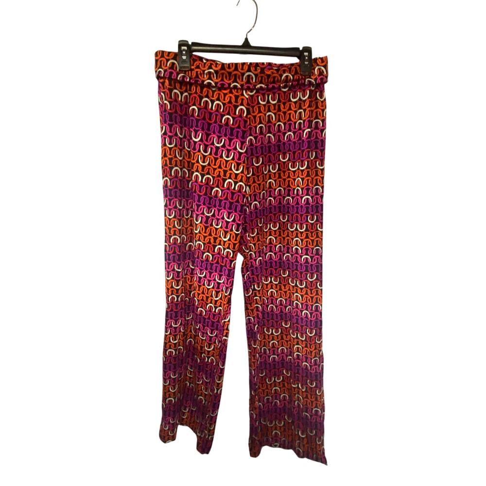 Trina Turk L Wide Leg Flare Pant Pink Orange Chain Tropical Resortwear Disco New